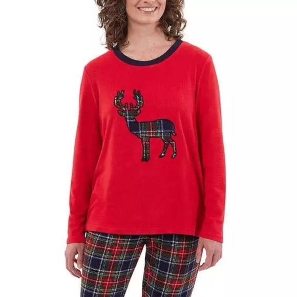 Eddie Bauer Women’s Holiday Family Sleep PJ Red fleece long sleeve medium - Picture 1 of 10